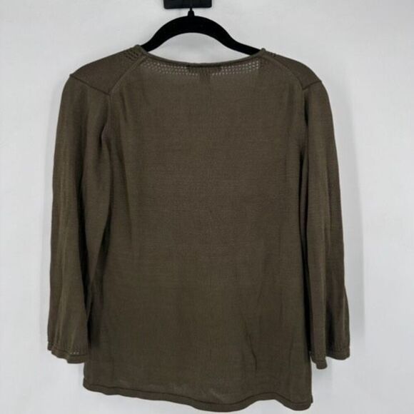 VTG Y2K Banana Republic Silk Lace up Olive Green Sweater Peasant Cottage Medium - Picture 8 of 10